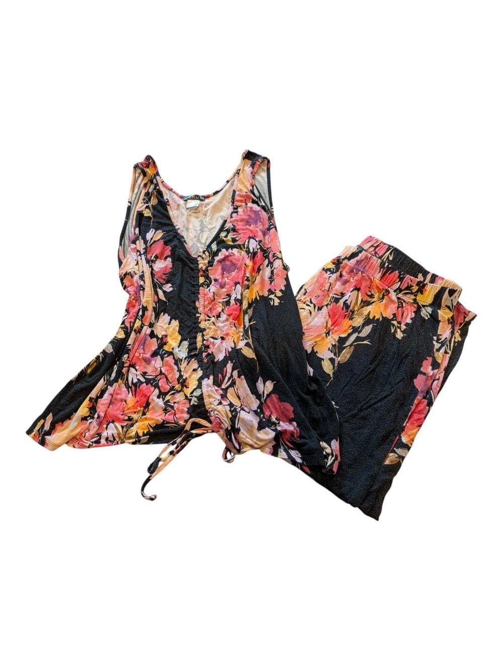 VENUS Black Floral Tank and Shorts Sleep Set